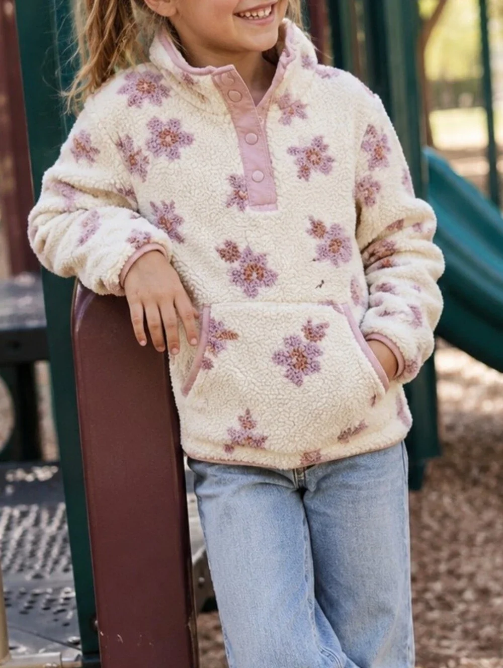 OshKosh B'gosh Sherpa Pullover 10 Cream Mauve Cozy Cute Warm Fall